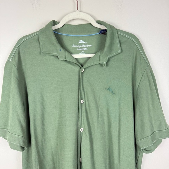 Tommy Bahama IslandZONE Button Up Top Mens Large Collared Green Pima Cotton - Picture 3 of 6
